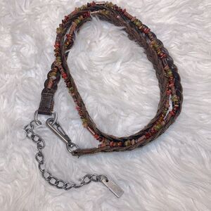 🟢3 for $20——-BEADED Leather belt braided women’s size M/L with 6” chain link